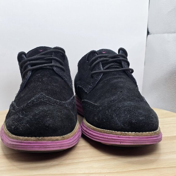 COLE HAAN Men's Lunargrand Leather Black Suede Wingtip Pink Oxford Shoes 10 - Picture 2 of 9